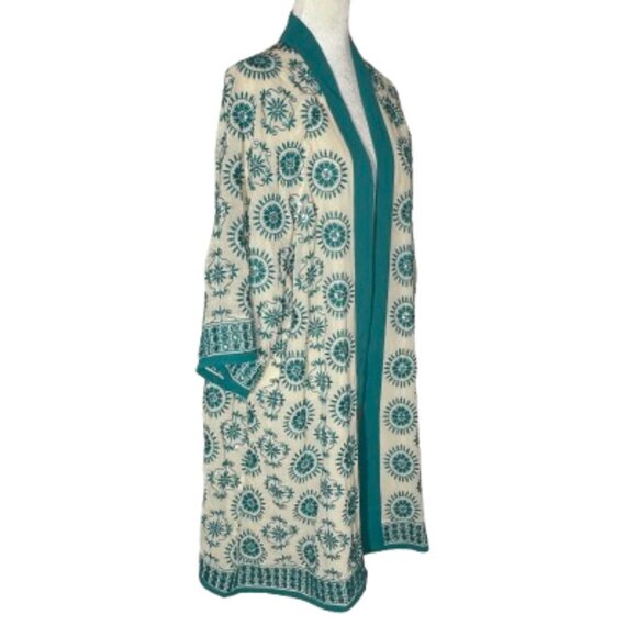 NWT SOFT SURROUNDINGS Women's Le Parc Ecru Teal Topper / Kimono - One Size - Picture 1 of 9
